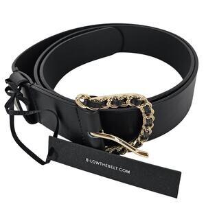 B-LOW THE BELT WOMEN'S BLACK GENUINE LEATHER SIZE M/L BRASS BUCKLE MADE IN ITALY